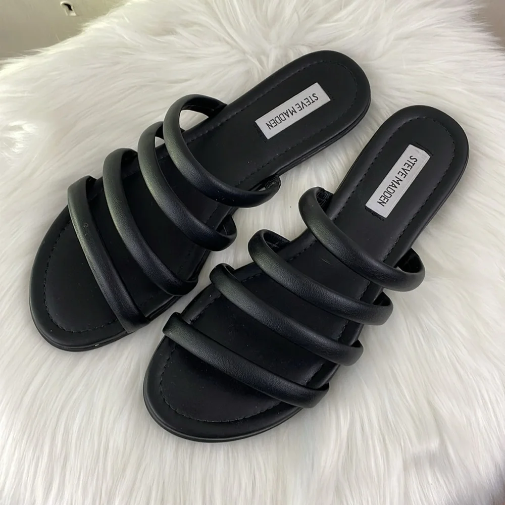 Steve Madden flat Slide Multi-Strap Sandals black 10